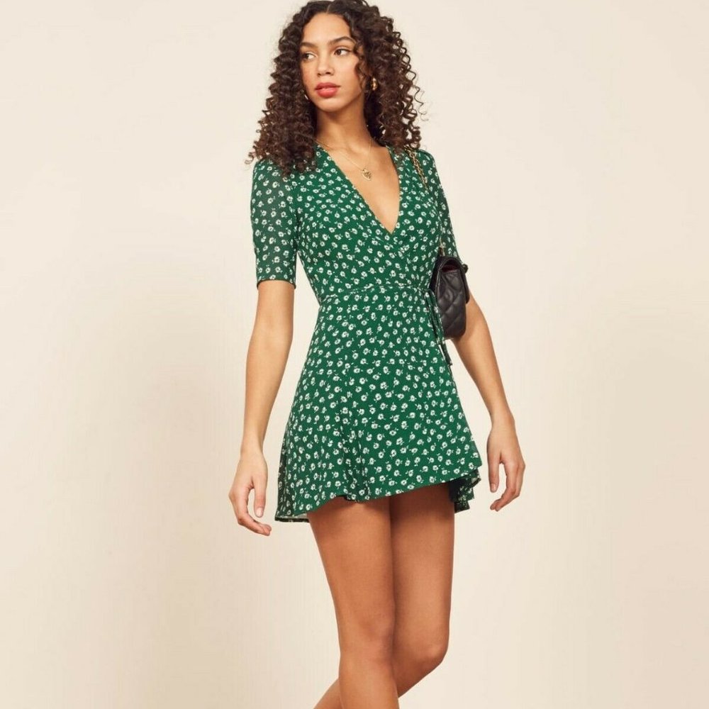 Reformation Lucky Wrap Dress - Green (Chive)